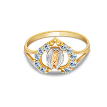 Ioka Jewelry - 14K Tri Color Solid Gold Religious Heart Cubic Zirconia CZ Ring