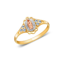 Ioka Jewelry - 14K Tri Color Solid Gold Religious Cubic Zirconia CZ Ring