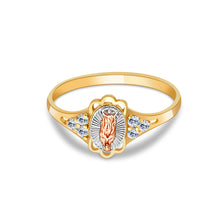 Ioka Jewelry - 14K Tri Color Solid Gold Religious Cubic Zirconia CZ Ring