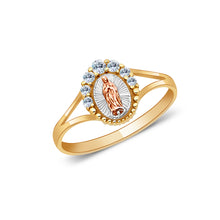 Ioka Jewelry - 14K Tri Color Solid Gold Religious Cubic Zirconia CZ Ring