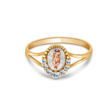 Ioka Jewelry - 14K Tri Color Solid Gold Religious Cubic Zirconia CZ Ring
