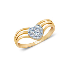 Ioka Jewelry - 14K Yellow Solid Gold Heart Cubic Zirconia CZ Pave Ring