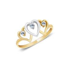 Ioka Jewelry - 14K Two Tone Solid Gold Triple Heart Cubic Zirconia CZ Ring