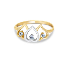Ioka Jewelry - 14K Two Tone Solid Gold Triple Heart Cubic Zirconia CZ Ring