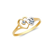 Ioka Jewelry - 14K Two Tone Solid Gold Double Heart Cubic Zirconia CZ Ring