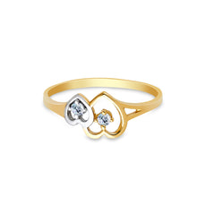 Ioka Jewelry - 14K Two Tone Solid Gold Double Heart Cubic Zirconia CZ Ring