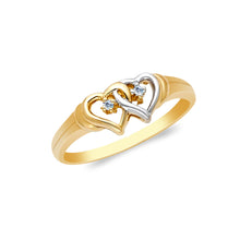 Ioka Jewelry - 14K Two Tone Solid Gold Double Heart Cubic Zirconia CZ Ring