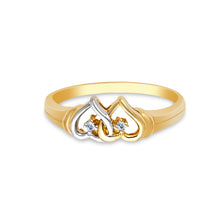 Ioka Jewelry - 14K Two Tone Solid Gold Double Heart Cubic Zirconia CZ Ring
