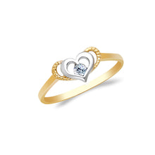 Ioka Jewelry - 14K Two Tone Solid Gold Heart Cubic Zirconia CZ Ring