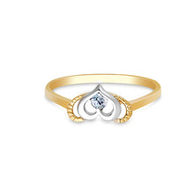 Ioka Jewelry - 14K Two Tone Solid Gold Heart Cubic Zirconia CZ Ring