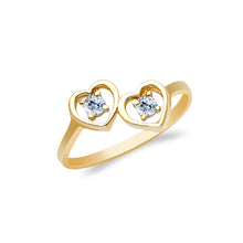 Ioka Jewelry - 14K Yellow Solid Gold Double Heart Cubic Zirconia CZ Ring