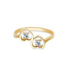 Ioka Jewelry - 14K Yellow Solid Gold Double Heart Cubic Zirconia CZ Ring