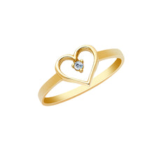 Ioka Jewelry - 14K Yellow Solid Gold Single Heart Cubic Zirconia CZ Ring
