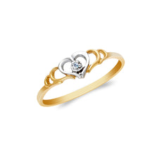 Ioka Jewelry - 14K Two Tone Solid Gold Heart Cubic Zirconia CZ Ring