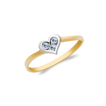 Ioka Jewelry - 14K Two Tone Solid Gold Heart Cubic Zirconia CZ Ring