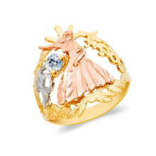 Ioka Jewelry - 14K Tri Color Solid Gold 15 Years Quinceanera Birthday Dancer Cubic Zirconia CZ Ring
