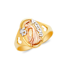 Ioka Jewelry - 14K Tri Color Solid Gold 15 Anos Quinceanera Birthday Ring