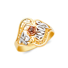 Ioka Jewelry - 14K Tri Color Solid Gold 15 Anos Quinceanera Birthday Flower Ring
