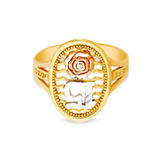 Ioka Jewelry - 14K Tri Color Solid Gold 15 Years Quinceanera Birthday Flower Ring
