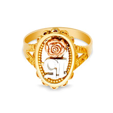 Ioka Jewelry - 14K Tri Color Solid Gold 15 Years Quinceanera Birthday Flower Ring