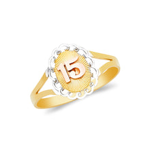 Ioka Jewelry - 14K Tri Color Solid Gold 15 Years Quinceanera Birthday Ring