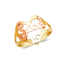 Ioka Jewelry - 14K Tri Color Solid Gold Sweet 15 Years Quinceanera Birthday Ring
