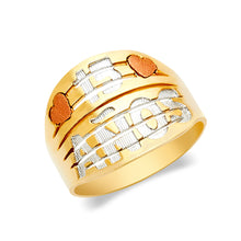 Ioka Jewelry - 14K Tri Color Solid Gold 15 Years Quinceanera Birthday Hearts Ring