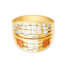 Ioka Jewelry - 14K Tri Color Solid Gold 15 Years Quinceanera Birthday Hearts Ring