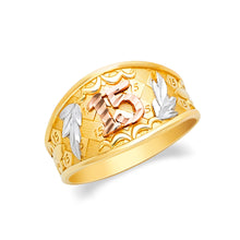 Ioka Jewelry - 14K Tri Color Solid Gold 15 Years Quinceanera Birthday Ring