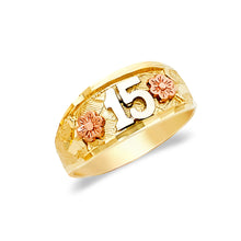 Ioka Jewelry - 14K Tri Color Solid Gold 15 Years Quinceanera Birthday Flower Ring