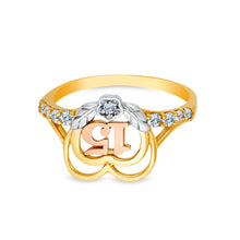 Ioka Jewelry - 14K Tri Color Solid Gold 15 Years Quinceanera Birthday Cubic Zirconia CZ Heart Ring