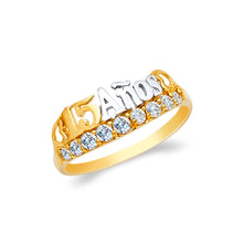 Ioka Jewelry - 14K Tri Color Solid Gold 15 Years Quinceanera Birthday Cubic Zirconia CZ Ring