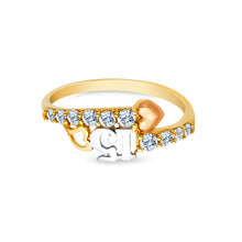 Ioka Jewelry - 14K Tri Color Solid Gold 15 Years Quinceanera Birthday Cubic Zirconia CZ Dual Heart Ring
