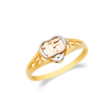 Ioka Jewelry - 14K Tri Color Solid Gold 15 Years Quinceanera Birthday Ring