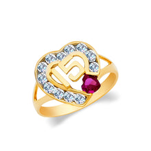 Ioka Jewelry - 14K Yellow Solid Gold 15 Years Quinceanera Birthday Cubic Zirconia CZ Heart Ring