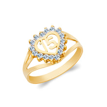 Ioka Jewelry - 14K Yellow Solid Gold 15 Years Quinceanera Birthday Cubic Zirconia CZ Ring