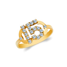 Ioka Jewelry - 14K Yellow Solid Gold 15 Years Quinceanera Birthday Cubic Zirconia CZ Ring