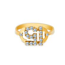Ioka Jewelry - 14K Yellow Solid Gold 15 Years Quinceanera Birthday Cubic Zirconia CZ Ring