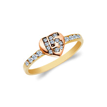 Ioka Jewelry - 14K Two Tone Solid Gold 15 Years Quinceanera Birthday Cubic Zirconia CZ Ring
