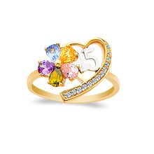 Ioka Jewelry - 14K Yellow Solid Gold 15 Years Quinceanera Birthday Cubic Zirconia CZ Ring