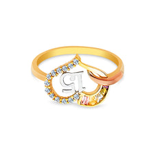 Ioka Jewelry - 14K Two Tone Solid Gold 15 Years Quinceanera Birthday Cubic Zirconia CZ Colorful Heart Ring