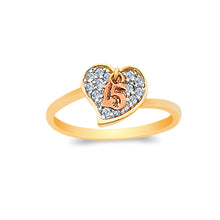 Ioka Jewelry - 14K Two Tone Solid Gold 15 Years Quinceanera Birthday Cubic Zirconia CZ Hear Ring