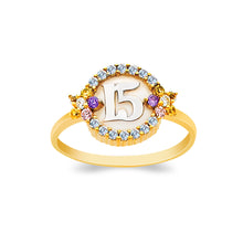 Ioka Jewelry - 14K Yellow Solid Gold 15 Years Quinceanera Birthday Cubic Zirconia CZ Ring