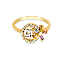 Ioka Jewelry - 14K Yellow Solid Gold 15 Years Quinceanera Birthday Cubic Zirconia CZ Flower Ring