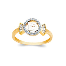 Ioka Jewelry - 14K Yellow Solid Gold 15 Years Quinceanera Birthday Cubic Zirconia CZ Ring