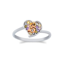Ioka Jewelry - 14K Two Tone Solid Gold 15 Years Quinceanera Birthday Cubic Zirconia CZ Heart Ring