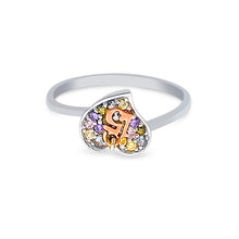 Ioka Jewelry - 14K Two Tone Solid Gold 15 Years Quinceanera Birthday Cubic Zirconia CZ Heart Ring