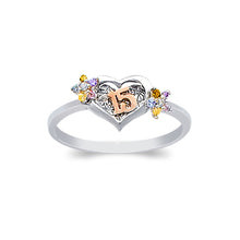 Ioka Jewelry - 14K Two Tone Solid Gold 15 Years Quinceanera Birthday Cubic Zirconia CZ Ring