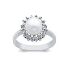 Ioka Jewelry - 14K White Solid Gold 8mm Freshwater Cultured Pearl & Cubic Zirconia CZ  Wedding Engagement Ring