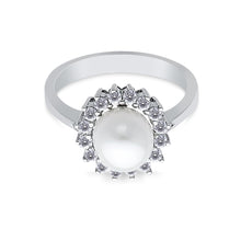 Ioka Jewelry - 14K White Solid Gold 8mm Freshwater Cultured Pearl & Cubic Zirconia CZ  Wedding Engagement Ring